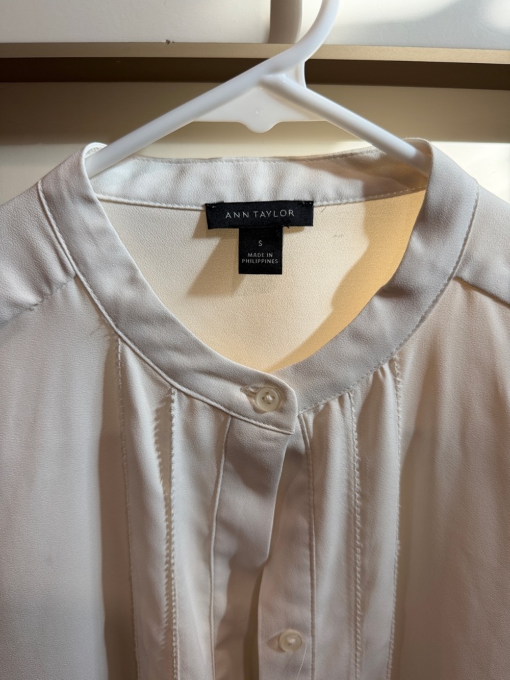 Ann Taylor Cream Pintuck Front Blouse - Picture 2 of 4
